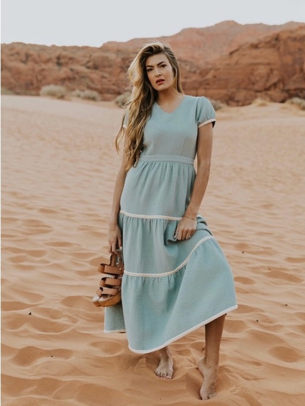 ROOLEE/SALT Tiered Maxi Cotton Gauze Dress Blue Whimsical Boho Cottagecore XL